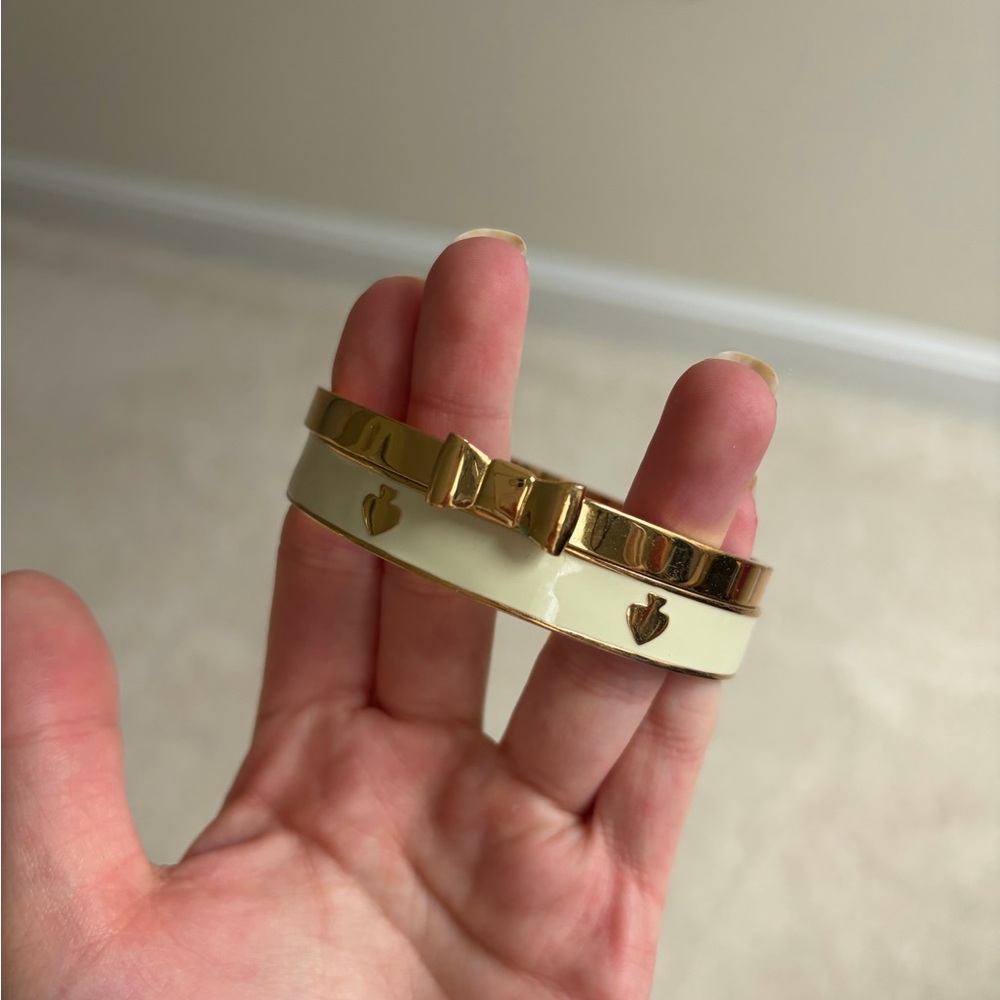 Kate spade Gold and Cream Enamel Bow Bangle Bracelet - Women Jewelry